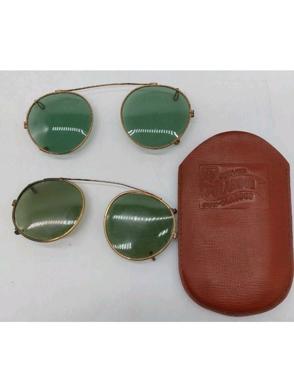 Vintage American Polaroid Clip On Sunglasses Brown Case READ